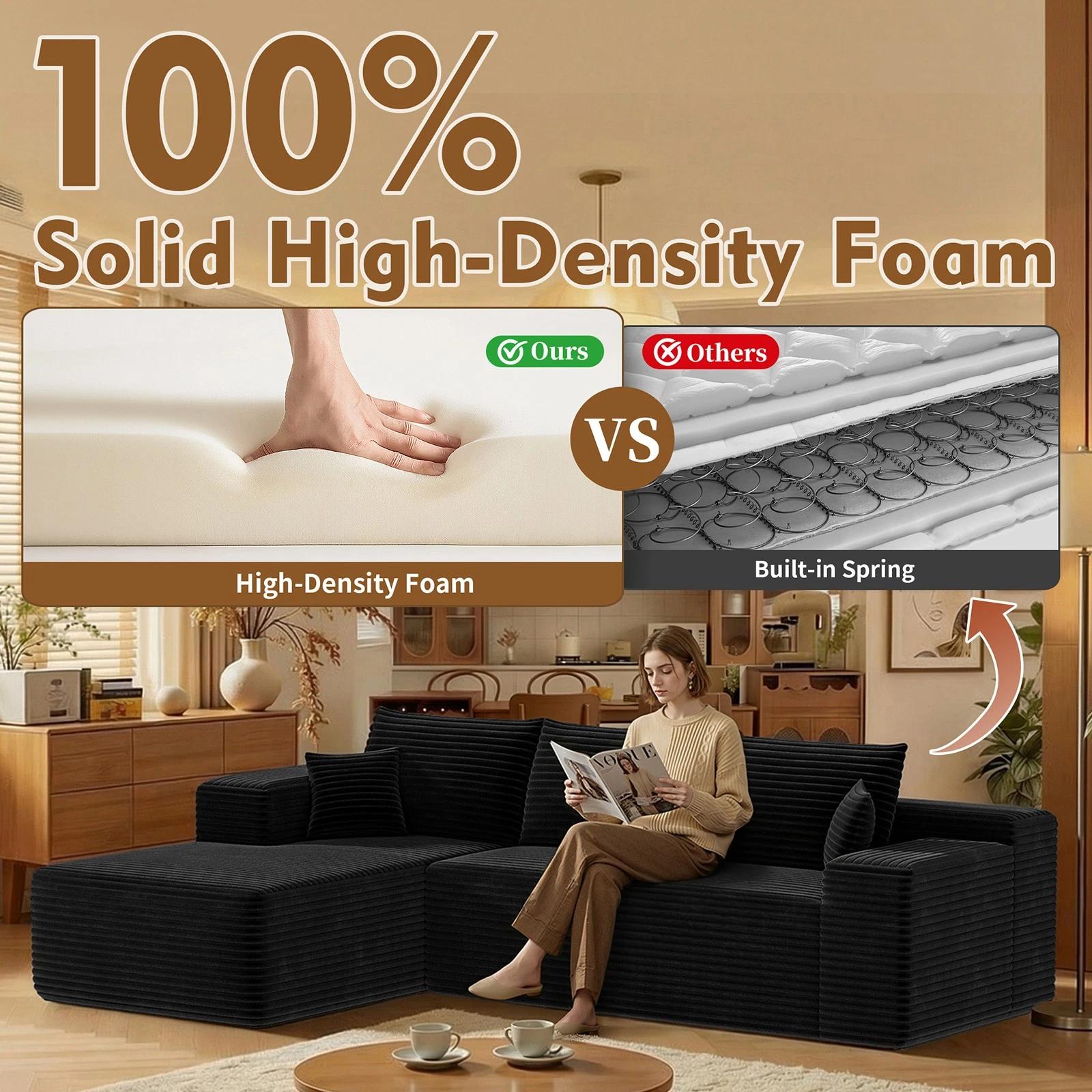 105''L-Shape Modular Sectional Couch Sofa, Boneless Sectional Couch Compressed Corduroy, Modern Sleeper Sofa for Living Room, Space-Efficient Design Convertible Corduroy Sectional Couch(2 Packages Shipping)