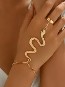Fashion Snake Design Finger Ring Bracelet, Fashion Jewelry for Party, Daily Clothing Decor, Trendy All-match & Exquisite Jewelry for Birthday Gift