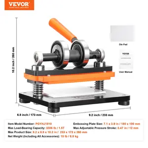VEVOR Leather Cutting Machine, 7.1x 3.9 in Embossing Plate Manual Die Cutter, 0.47 in Pressure Stroke Dual Guide Shafts Die Cut Machine, Leather Embossing Machine for Various of Materials