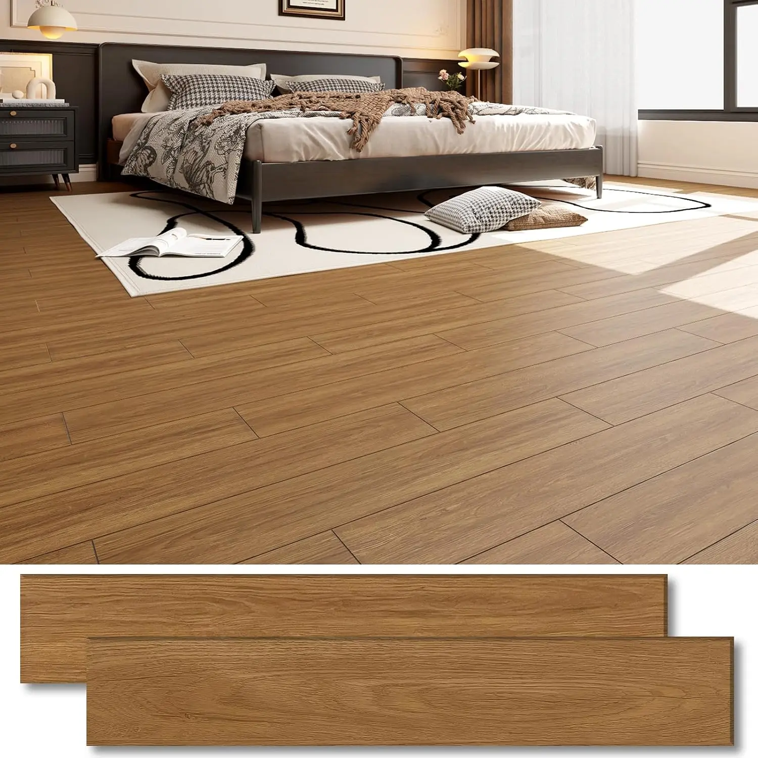 30 Sq.Ft. Peel and Stick Vinyl Floor Tiles 36" x 6" Wood Look Planks, 40 Pack Waterproof Self-Adhesive Flooring Tiles, DIY for Renter, Kitchen, Living Room, RV