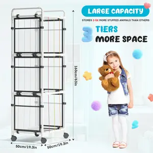 63" Tall Corner Stuffed Animal Zoo Stuffed Animal Storage  ABS Holder Plushies Storage Organizer Shelf with Elastic Band Side Storage Pockets Bottom Wheels for Birthday Gift Nursery Playroom