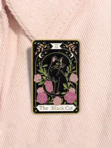 The Black Cat Tarot Card Enamel Pin Alloy Brooch Pin Mystical Witchy Cat Metal Brooch Lapel Backpack Badge Fashion Jewelry Accessories Gift for Friends Flower Brooch Pin Fashion Accessory