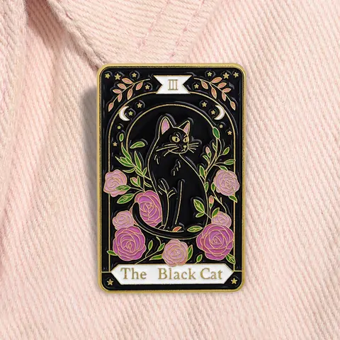 The Black Cat Tarot Card Enamel Pin Alloy Brooch Pin Mystical Witchy Cat Metal Brooch Lapel Backpack Badge Fashion Jewelry Accessories Gift for Friends Flower Brooch Pin Fashion Accessory