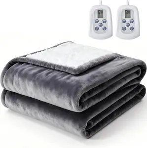 【Black Friday】Electric Heated Blanket, Dual Zone Control, 10 Heat Settings, Auto-Off, Flannel Sherpa Fabric Machine Washable for Enhanced Comfort
