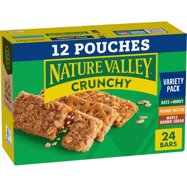 Mixed Flavor Granola Bar Variety Pack - Natural Maple Syrup, Crunchy Brown Sugar Syrup Peanuts, Salt, 24 Bars (12 Pouches), 17.88 oz, Halal Pantry Snacks for Adults, Children, Lunch, Two-Bar Pouch