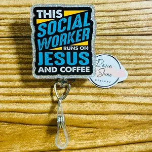 This Social Worker Runs On Jesus And Coffee Badge Reel