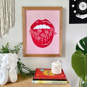 Steph Marie Art Wild Lips Art Print, wall art, gifts for her, pink and red, aesthetic