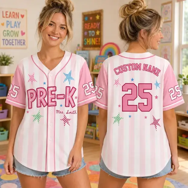 Custom Pre-K Teacher Baseball Jersey, Personalized Back to School Shirt