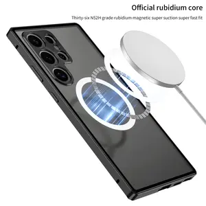 Suitable for Samsung S25 Ultra Magnetic Frame Metal Phone Case, Military-Grade Shockproof, Wireless Charging, Matte Texture Back Panel, Phone Protective Case for Samsung S24 Ultra