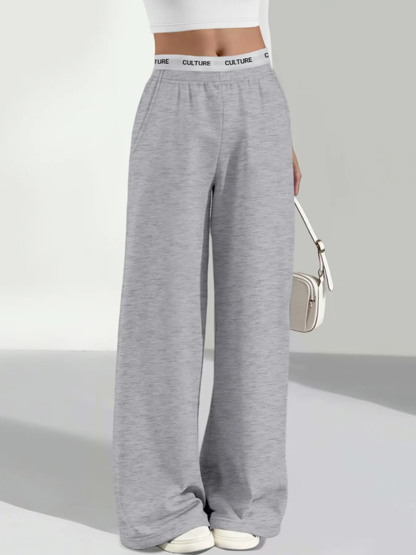 Women's Pocket Wide Leg Pants, Loose-Fitting Drop Crotch, Comfort Fashion for Friends Gathering, Casual Date
