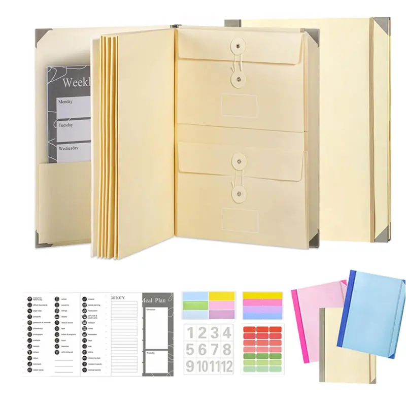 3-Color Manila Accordion Folder - Office & Home Document Organizer with Pockets for Passports, Birth Certificates & Important Files