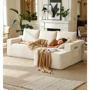 L-Shaped Corduroy Chenille Cloud Sofa with Fixed Arms, Deep Seat Chaise, Boneless Down Foam Cushions, Oversized Modular Loveseat, DIY Compression Boneless Sectional Couch with Ottoman Bag Chair, Furniture for Apartment & Studio Apartment Living Room