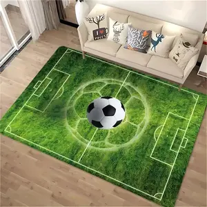 Sports Soccer Field Flannel Area Rug - 2D Green Pitch Print with Central Soccer Ball Soft Mat for Kids Room & Man Cave, Non-Slip Sports Home Decor #SoccerFieldRug #SportsThemeMat #KidsRoomDecor #SoccerBallCarpet #NonSlipFlannelRug