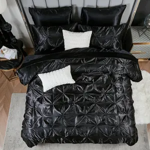 Twin Comforter Set with Sheets,Bed in a Bag Twin,Pleat Bedding Set,Home,8 Pcs Black Pintuck Luxury Bed Comforter Set,Soft Down Alternative Comforter for All