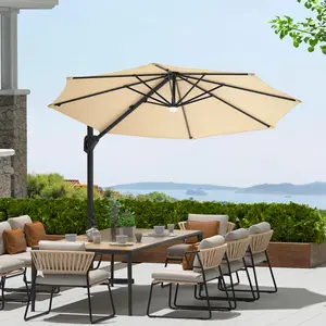 YJ-Garvee 10ft Heavy-Duty Offset Cantilever Patio Umbrella with 360° Rotation, Adjustable Tilt, Waterproof 600D Oxford Canopy, Windproof, UV Protection, Rustproof Aluminum Frame, Cross Base for Garden and Pool Outdoors