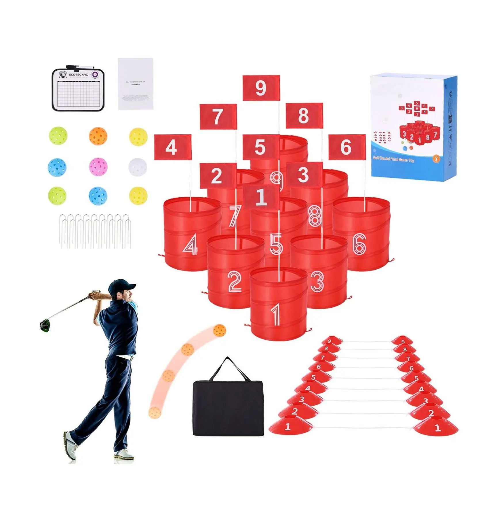 Backyard Golf Game Set, 9 Hole Portable Golf Course for Adults & Kids, Outdoor Yard Games for Lawn, Beach, Park, Family Entertainment 9-Piece Set