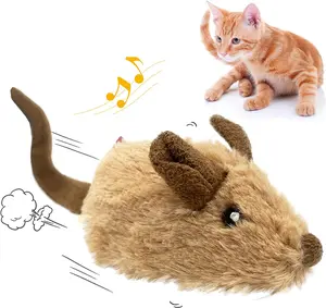 Interactive Moving Mouse Cat Toy with Realistic Squeaky Sound, Automatic Mouse Toys for Indoor Cats, Electronic Mouse Toy for Self Play & Exercise(Brown Ear)