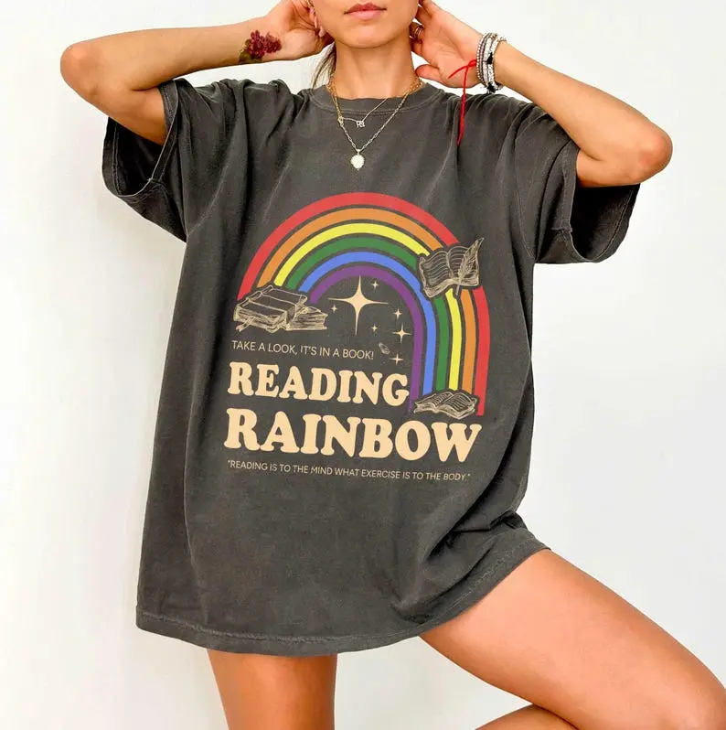 Reading Rainbow Tshirt, Retro Librarian Shirt, Teacher Appreciation, Retro Rainbow School Tee, Book Lover Gift, Bookworm