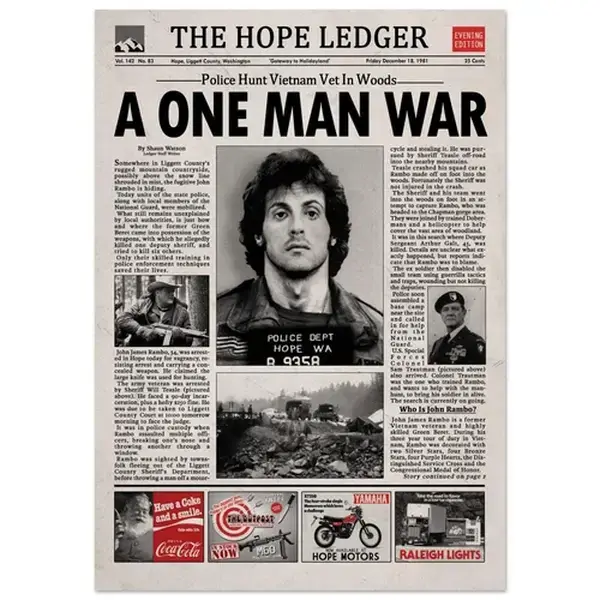First Blood Rambo Newspaper Poster Print