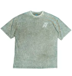 SR "Barbell" Oversized Tee (Olive) - 100% Premium Heavyweight Cotton Graphic T-Shirt with Unique Acid Wash & Bold Sun Runner Back Design
