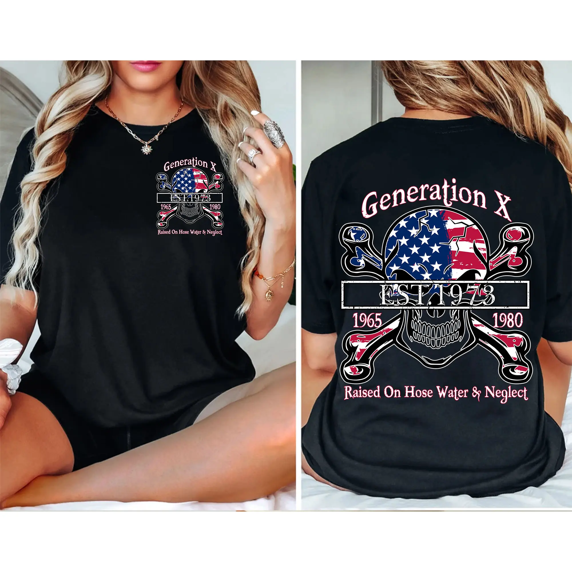 Custom Year Est.1973 Skull GenX 2 Side Shirt, Skull Proud Member Generation X Shirt, 1965-1980 Skull GenX Shirt