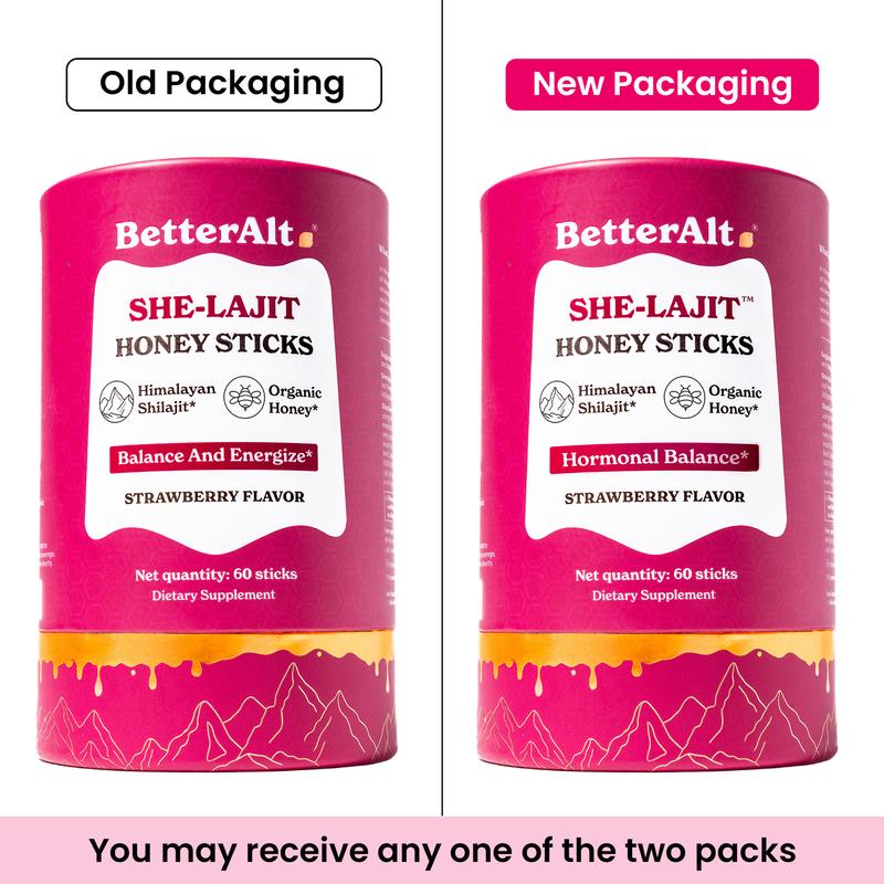 Women Multi-Mineral Honey Sticks | BetterAlt SHE-Lajit Strawberry Flavor | Shilajit, Shatavari & Saffron | Hormonal Balance & Energy - 30 Honey Packs