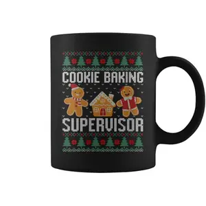 Christmas Cookie Baking Supervisor Coffee Mug - Gingerbread Pastry Chef Graphic Print Mug - Cute Holiday Baking Kitchen Cup - Funny Christmas Cookie Baker Gift Mug