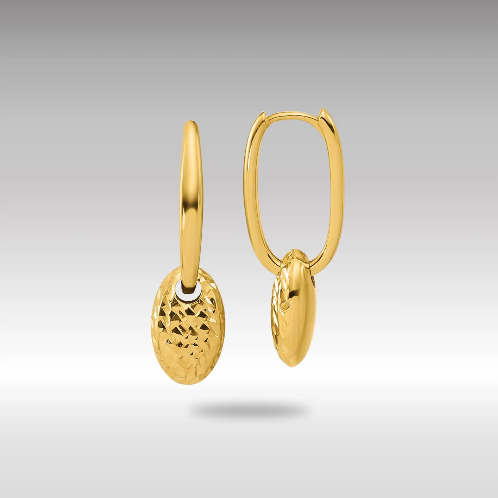 14K Gold Leslie's Polished / Dia-cut Oval with Bead Hinged Hoop Earrings - Model LE2893