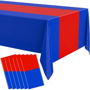 3 Pcs Disposable Plastic Waterproof Tablecloths 54" x 108" for Rectangle Tables, Table Cover for Graduation 4th of July Wedding Baby Shower Birthday Party Decoration (Blue, Red)