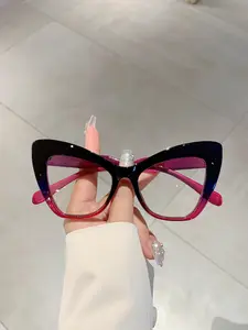 Women's New Full Frame Cat Eye Flat Mirror Fashion Glasses, Color Block Design, Trendy Multicolor Eyeglasses for Daily Wear, Fashionable Frames Glasses, Stylish Eyeglass