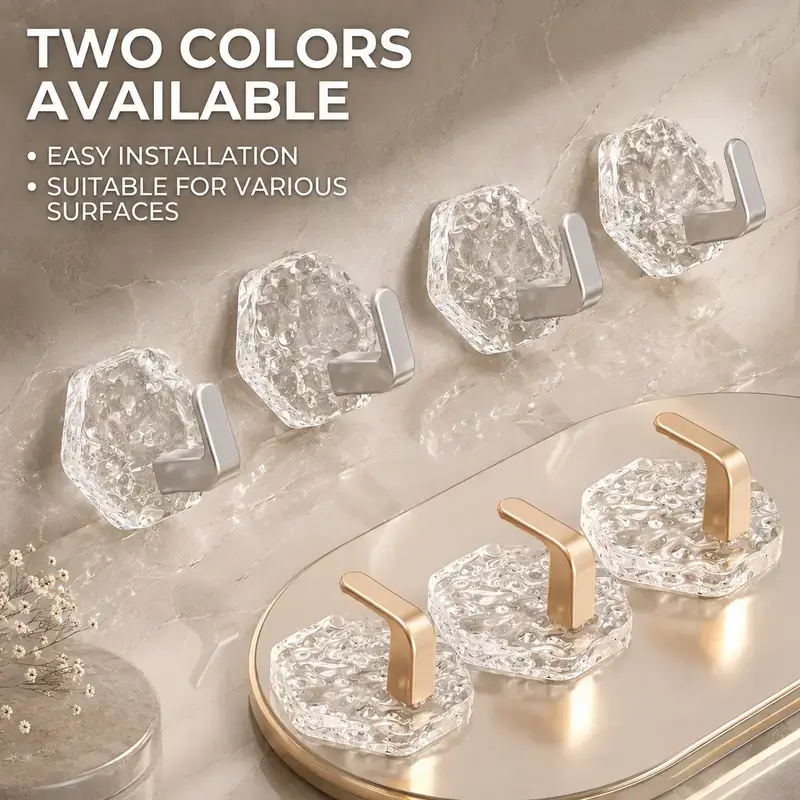 Heavy-Duty Plastic Self-Adhesive Hexagonal Ripple Sticky Hooks, 10-Pack Waterproof Rustproof Home Storage Hooks for Bathroom, Kitchen, Keys, Towels, Coats Organiser Smooth Installation