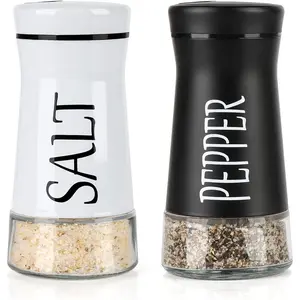 Salt and Pepper Shakers with Adjustable Pour Hole, Stainless Steel Salt Pepper Shaker Dispenser with Glass Bottom for Kitchen Cooking, RV, Camp, BBQ