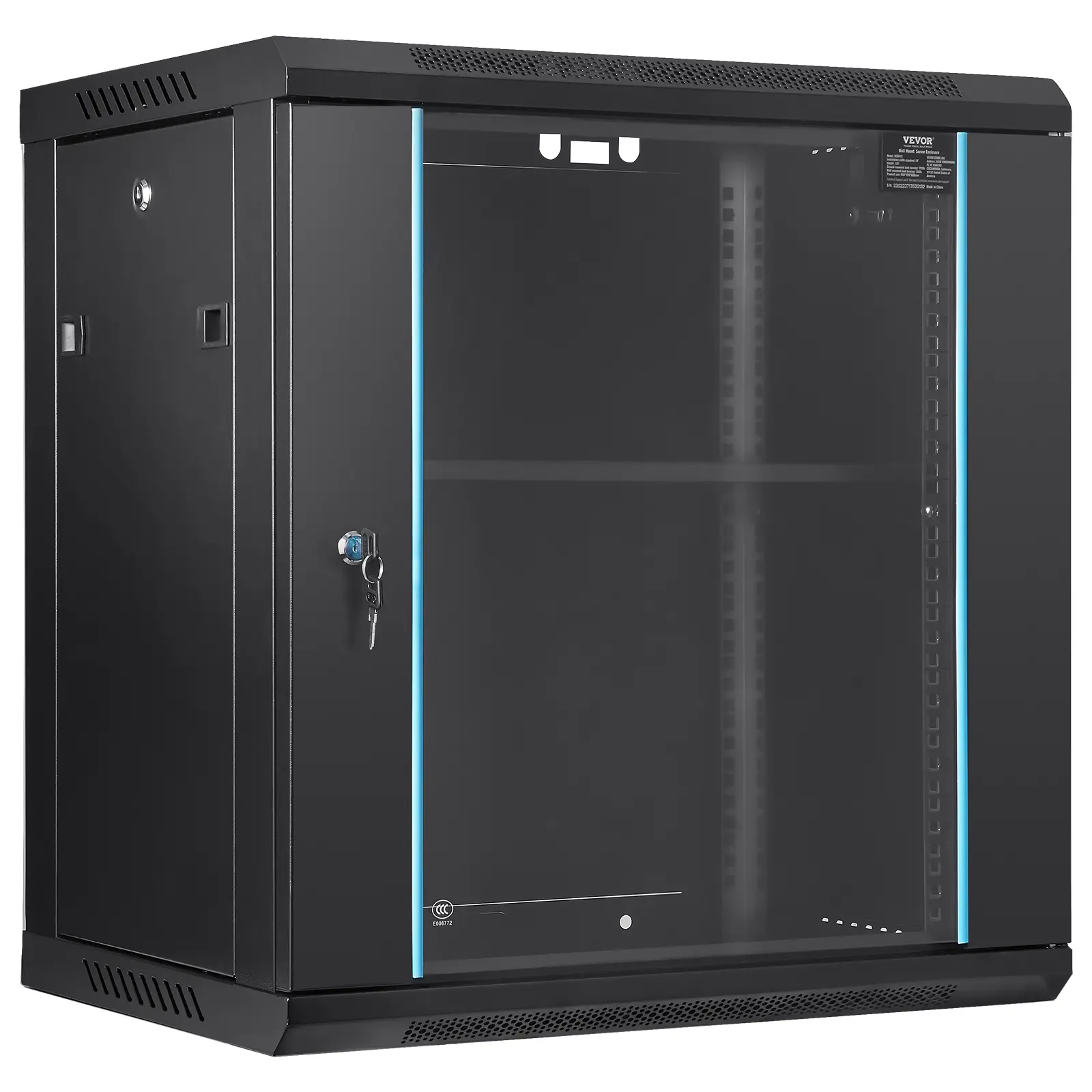 【toolupgrade】VEVOR 12U Wall-Mounted Commercial Grade Server Network Cabinet - 15.5in Depth, Lockable Glass Door & Panels, 200 lbs Capacity, Wiring Management, Heat Venting & Fast Dissipation, Adjustable Rack Enclosure for IT Gear, Welded Frame, Security