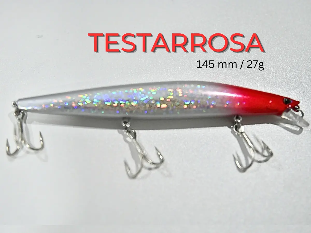 Testarrosa. Ideal Lures for Barracuda and Jack Fishing 145 mm, 27 g sinking model with an internal piston system.