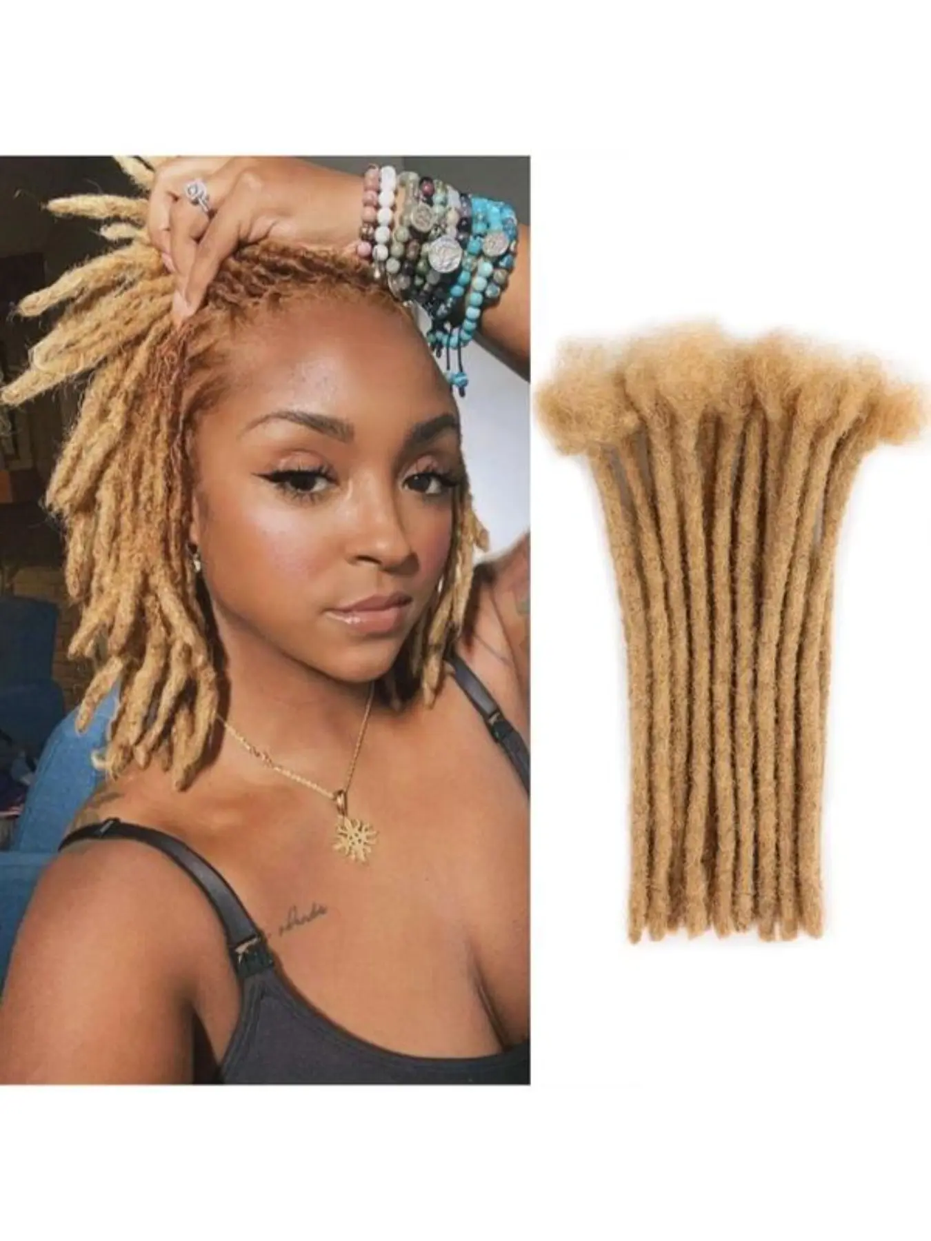 #27 Honey Blonde Loc Extensions Human Hair Soft Locs 0.6 cm 10-60 Strands Dreads Extensions Dreadlock Extensions Human Hair Locs Extensions for Men Women Kids Real Human Hair Hair Weave Sister Locs Extension