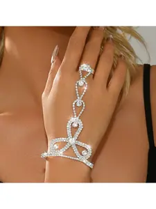 European and American cross-border brides and bridesmaids accessories light luxury fashion diamond chain full of diamond claw bracelet hand back chain diamond ring integrated chain Beautiful Bracelets Elegant Exquisite Jewelry
