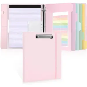 3 Ring Binder with Clipboard,1 Inch Binder, 13.2" x 10.2" PU Clipboard Binder with Notepad & 5 Dividers with 5 Pockets, Labels, Clipboard Folder  for School Office(Fit Letter Sized Paper)