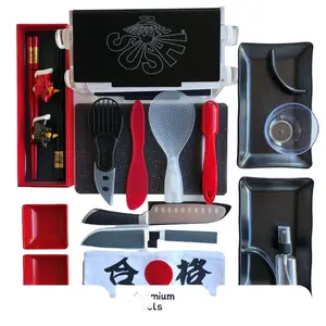 Black 18Pc Sushi Making Kit | Automatic Sushi Roller Machine with Dragon Chopstick Holders | DIY Beginner Sushi Set for Home | Easy Sushi Maker Tool with Rolling Machine, Knives, Dishes & Accessories | Fun Japanese Cooking Gadget for Families & Parties