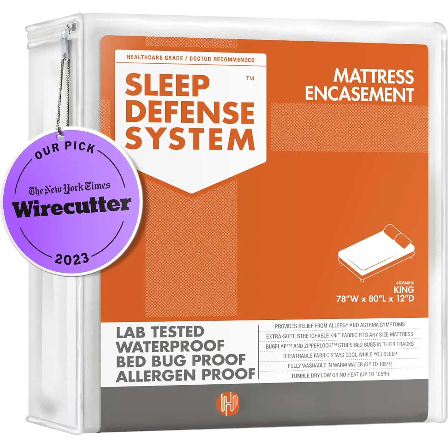 Mattress Encasement - Zippered Bed  Dust Mite Proof  - Sleep  System -  -  - Stretchable - Standard 12" Depth - 78" W x 80" L
