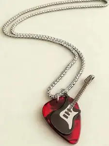 Fashionable Hip-Hop Guitar Pick Pendant Necklace, Unisex Design, Durable Music Lover Accessory, Fashionable Jewelry Accessories, Stainless Steel Chain, All Seasons, Stainless Steel Necklaces