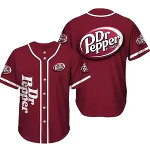 Dr Pepper Baseball Jersey – Trendy Back Graphic Button Up Shirt, Retro Soda Style Lightweight Streetwear Outfit