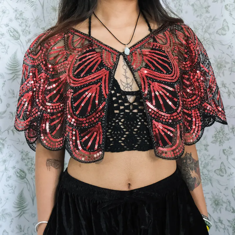 Sequin-Embroidered Boho Shawl Wrap - One Size Witch-Themed Feminine Style Accessory, Lightweight Embroidered Ethnic Glittery Beaded Cover-Up, Bridal 90s Vintage Fashion Scarf