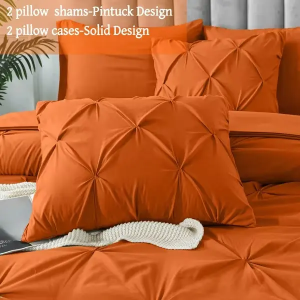 7pcs Comforter Set-Luxury Soft Fluffy Pinch Pleated Bedding -All Season Quilte Set Queen, Hypoallergenic, Breathable, Easy Care,valentine's Day Gifts,school