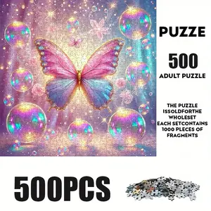 500 Piece Butterfly & Bubble Puzzle, Large Adult Family Interactive Toy, DIY Home Decor Brain Challenge, Holiday Scene, Perfect Gift