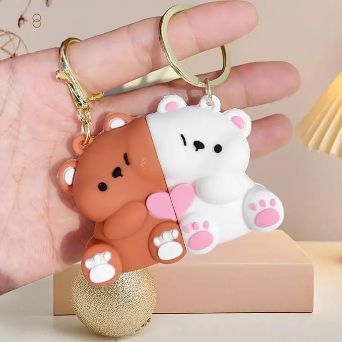 2pcs Cute Bear Magnetic Couple Keychain - For Men Women, Bag, Car, Suitable For Valentines Birthday, Back To School, Party Gifts
