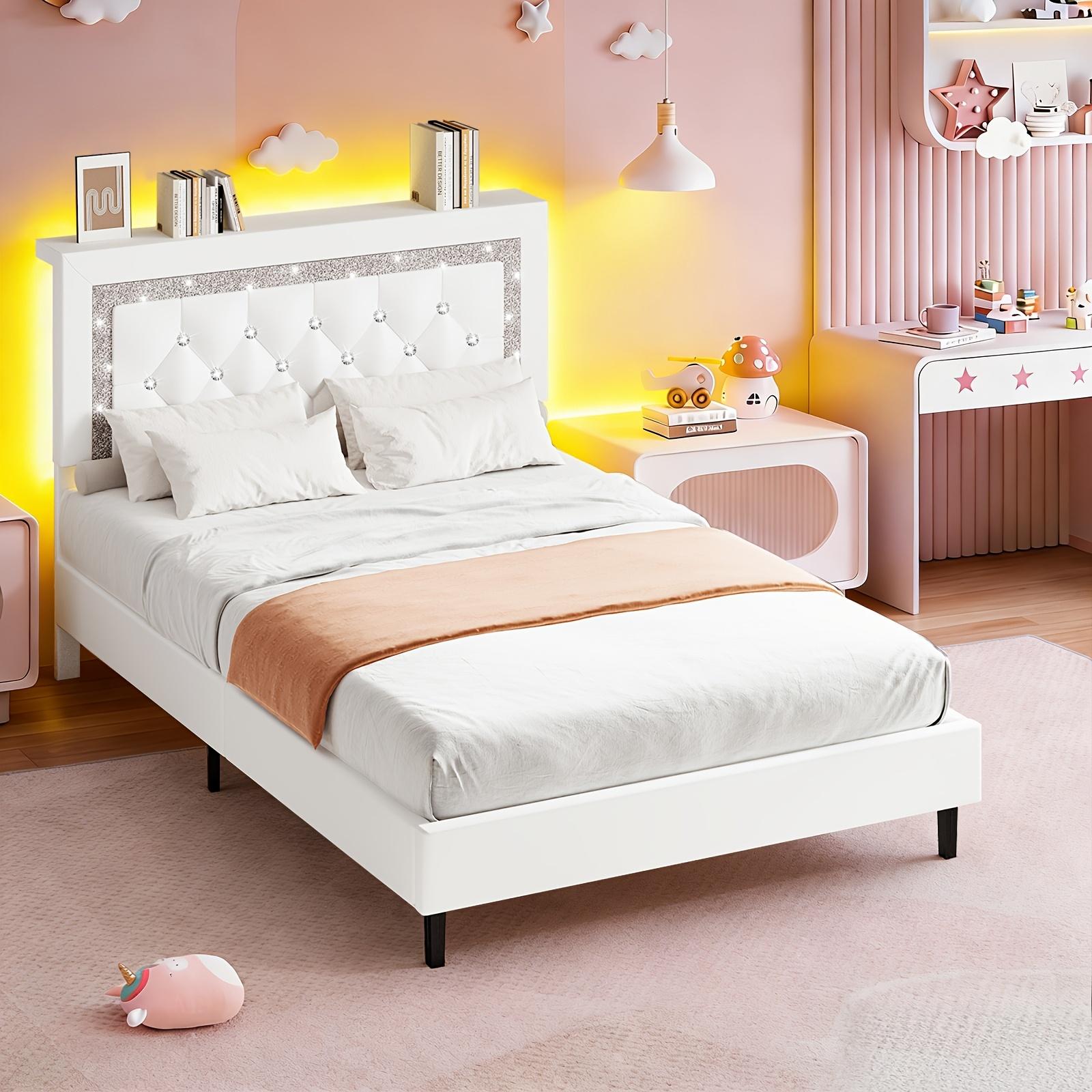 [SummerWins] HOMBCK Twin Full Queen King Size Bed Frame with Storage Headboard | Diamond Tufted, LED Lights, Wooden Slats Support, Noise Free, No Box Spring Needed, Easy Assembly, Black, Powered summer garden#home essentials#back to school