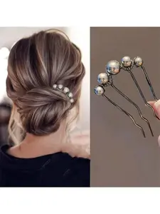Elegant Faux Pearl Bun Maker Comb, Special 4 Claw Comb for Curly and Long Hair Styling, Side Comb for School and Weddings, Hairpins, Hair Claws, Curly Ponytail Clip