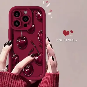 Sexy Wine Cherry Pattern Phone Case , Soft Silicone Tpu Protection and Shockproof For iPhone 17 16 15 Pro Max 14 16Pro 13 12 11 X Plus Air Mini 17E Girl
