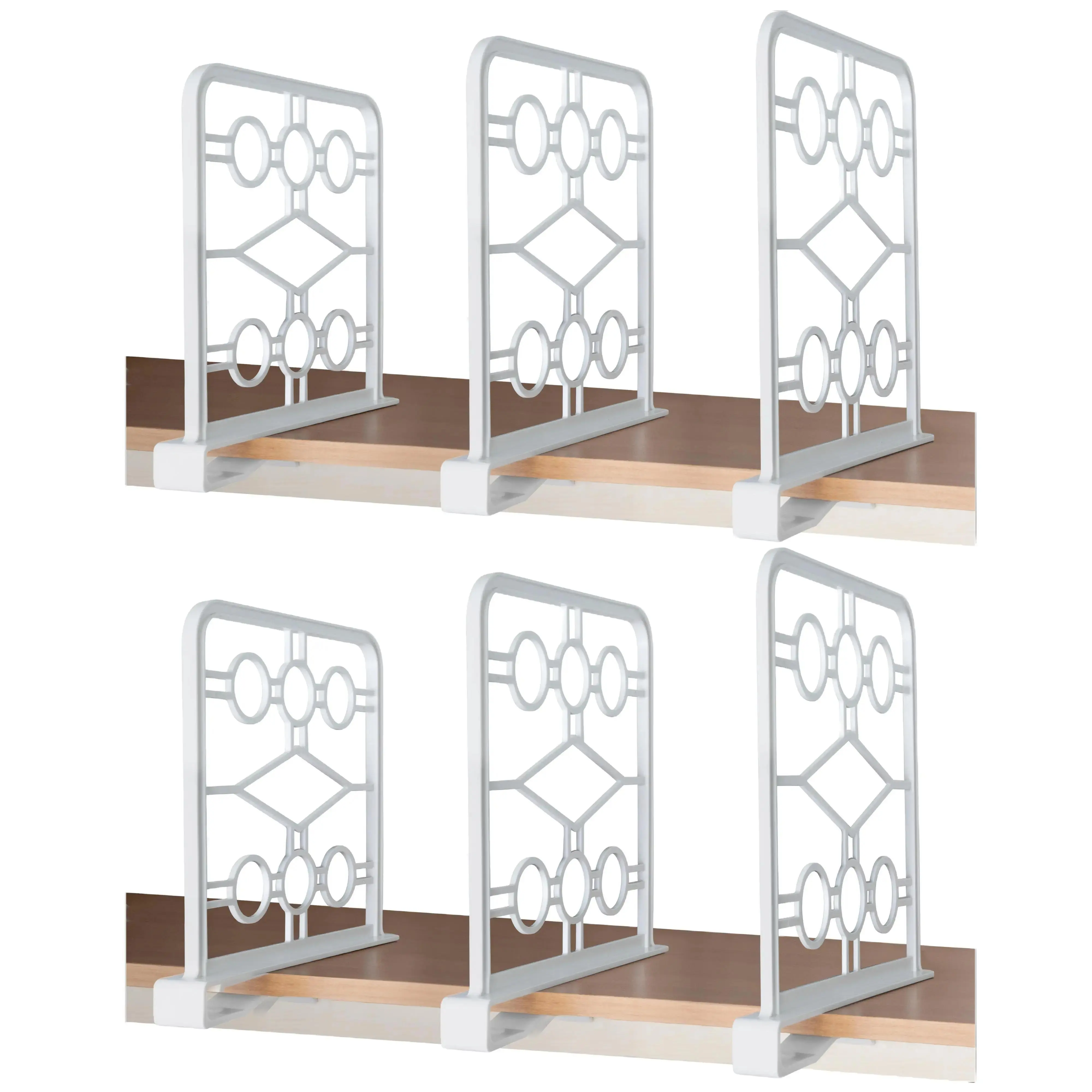 EZICOZI 6-Pack Adjustable Clip-On Shelf Dividers - Durable Plastic Organizers with Easy Clip Attachment System for Closet, Kitchen Use, Six-Pack