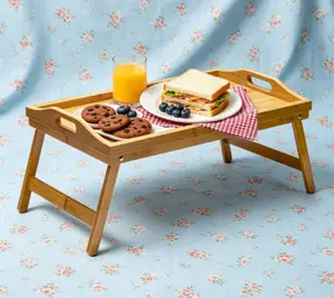 Large Bed Table Tray with Folding Legs, Laptop Holder and Handles - Breakfast Tray Bamboo Bed Tray for Eating, Sofa, Bed, Food Trays for Eating on Couch, Snacking and Working
